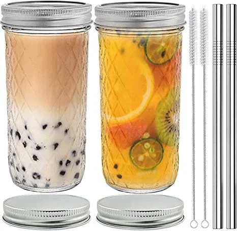Glass Tumbler With Lids And Straws 650ML