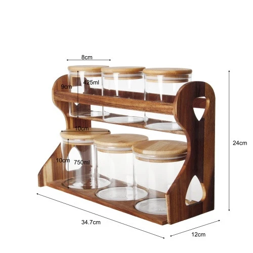 6 Pcs High Borosilicate Glass Jar Set With Wooden Base factory